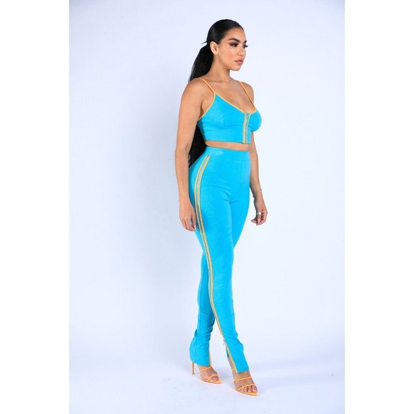 Women's Workout Sets 2 Piece Seamless Ribbed Zip Crop Tops Sports Bra Leggings - Picture 4 of 5